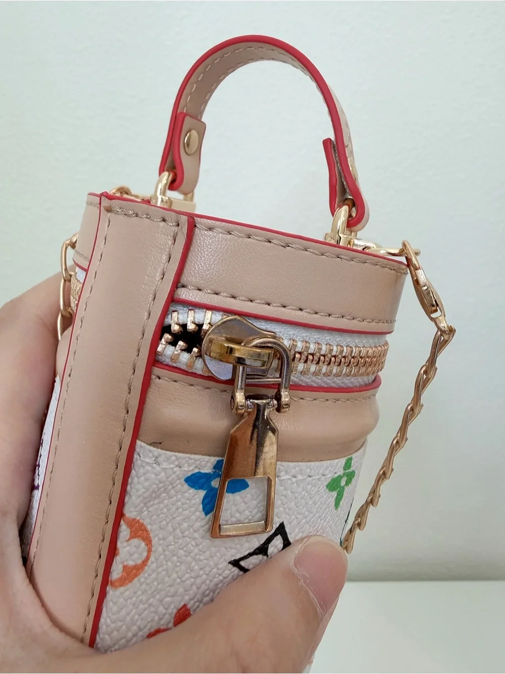 Mini White Multicolor Bucket Bag Charm Crossbody Coin Purse Card Holder